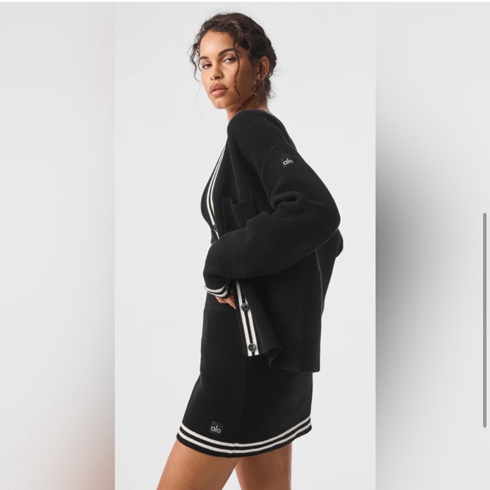 ❌SOLD❌Alo Yoga Tennis Club Sweater Knit Cardigan in Black/Ivory New with Tags! - Picture 5 of 11